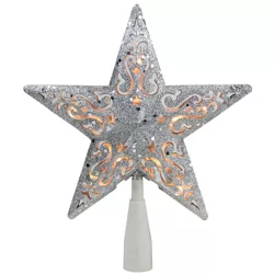 Northlight 8.5" Silver Glitter Star Lighted Cut Out Design Christmas Tree Topper - Clear Lights