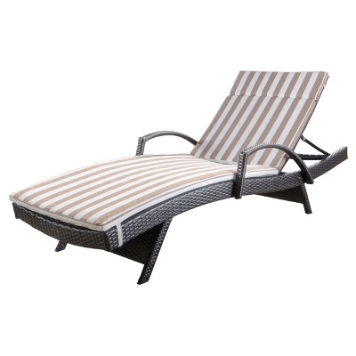 Salem Brown Wicker Adjustable Chaise Lounge with Arms - Brown and White Stripe - Christopher Knight Home