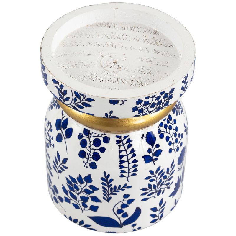 Northlight Floral Wooden Candle Holder - 6" - White and Blue, 4 of 7