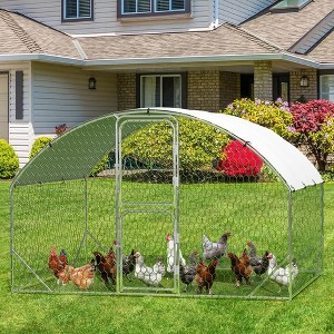 Large Metal Chicken Coop, Chicken Runs for Yard with Cover, Chicken Run with Double Door, and Tri-Supporting, Walk in Chicken Coop for Outdoor - 1 of 4