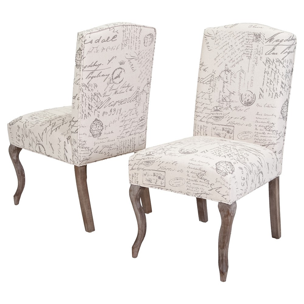 Photos - Chair Set of 2 Crown Top French Script Fabric Dining  Wood/Beige - Christop