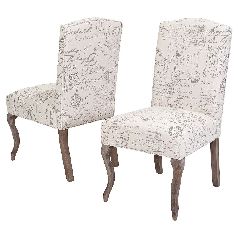 Set of 2 Crown Top French Script Fabric Dining Chair Wood/Beige - Christopher Knight Home, 1 of 6