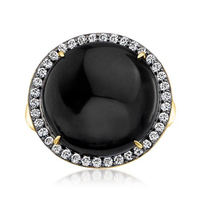 Ross-Simons Onyx and 0.70 ct. t.w. White Topaz Ring in 18kt Gold Over Sterling
