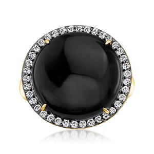 Ross-Simons Onyx and 0.70 ct. t.w. White Topaz Ring in 18kt Gold Over Sterling - 1 of 4