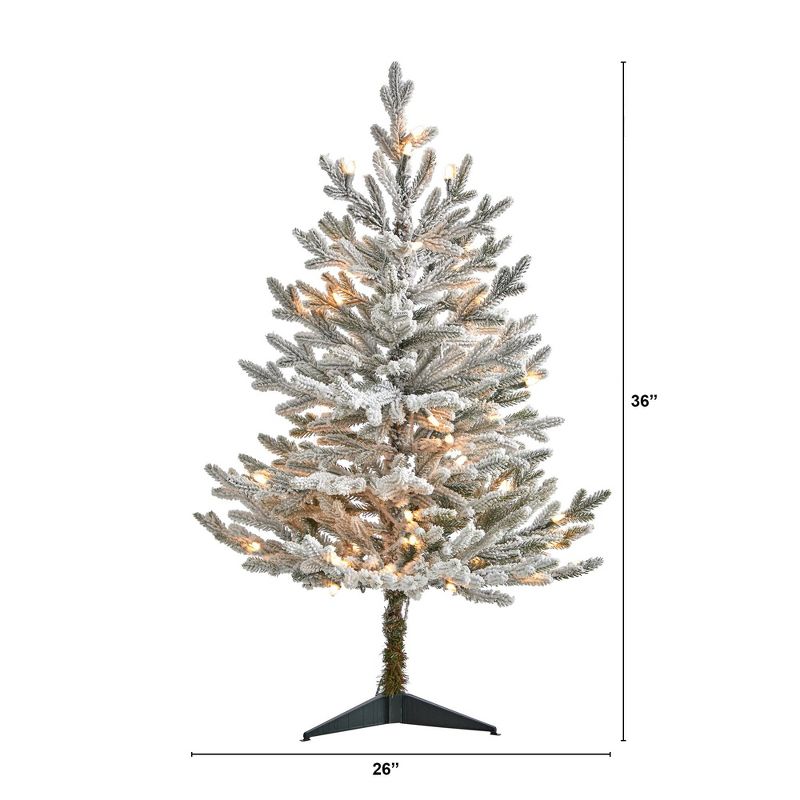 Nearly Natural 3-ft Flocked Fraser Fir Artificial Christmas Tree with 200 Warm White Lights and 481 Bendable Branches, 5 of 8
