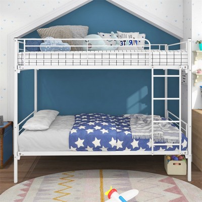 The Metal Bunk Bed with Metal Frame and Ladder offers a modern and practical sleeping solution for homes with limited space