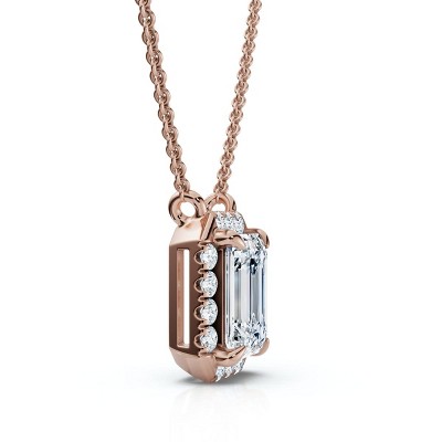 Pompeii3 3/4Ct Emerald Cut Diamond Halo Pendant 14k Gold 18" Necklace Lab Created EF/VS