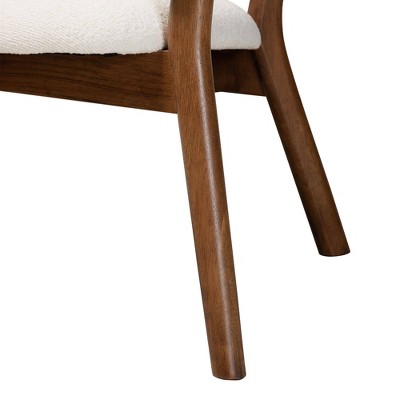 Cream Boucle and Walnut Wood Mid-Century Accent Chair