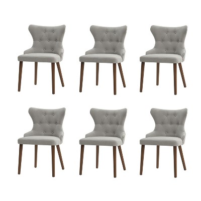 Lidia Mid-century Modern Wingback Dining Chair with Solid Wood Legs Set of 6|ARTFUL LIVING DESIGN-Grey
