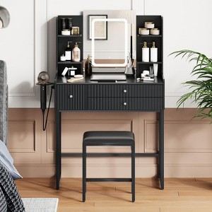 white christmas dresses 5 Drawers Minimalist Dressing Table with Circle Backlit Mirror and Stool main image 1