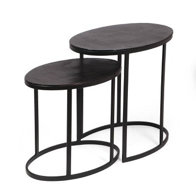 2pk Wahl Modern Handcrafted Aluminum Oval Nested Tables Raw Bronze/Black - Christopher Knight Home