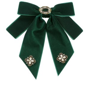 INSPIRE CHIC Women's Velvet Bow Brooch Alloy Rhinestone Pin Bow Tie 1 Pcs - 1 of 4