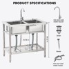 Stainless Steel Utility Sink, Free Standing Single Bowl Commercial Sink with Faucet, Hot/Cold Water Pipes, Storage Shelf & Drain Kit for Kitchen - 3 of 4