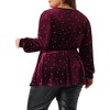 Agnes Orinda Women's Plus Size Elegant Shiny Gilding Metallic Stars Peplum V Neck Long Sleeve Velvet Blouse - 4 of 4