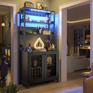Aheaplus Bar Cabinet with Power Outlets, Wine Bar Cabinet Liquor Cabinet with LED Lights & Glass Holder - 1 of 4