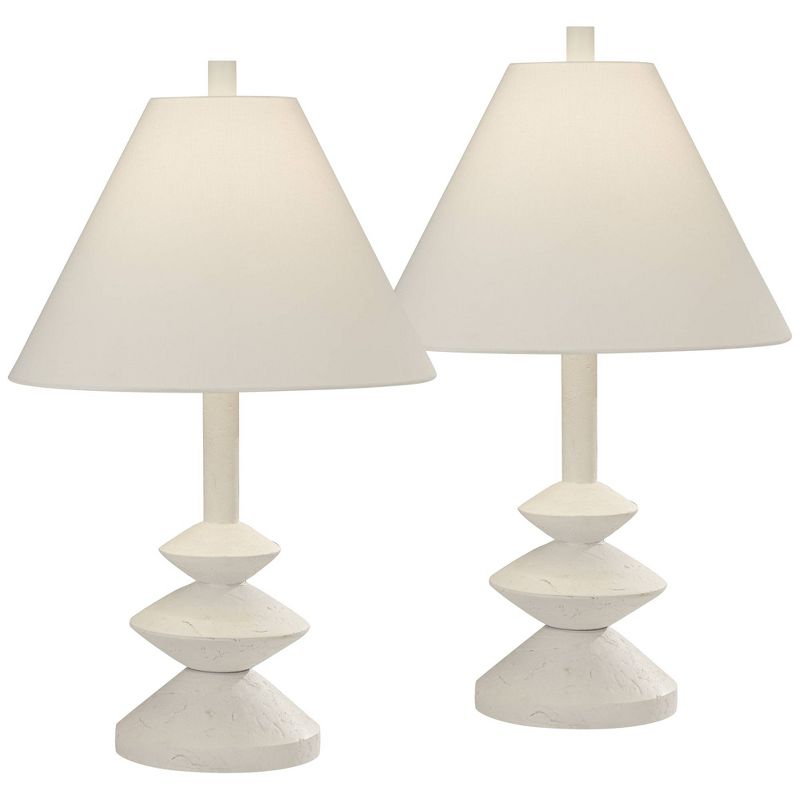 360 Lighting Ashely 24 1/2" High Mid Century Modern Accent Table Lamps Set of 2 White Finish Living Room Bedroom Bedside Nightstand House Office, 1 of 10