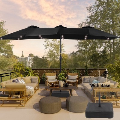 Sonkuki 15ft x 9ft Double Sided LED Solar Patio Umbrella with Base Included