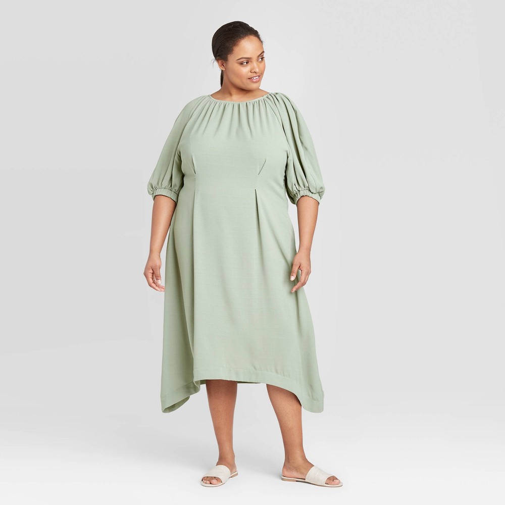Women's Plus Size Balloon Elbow Sleeve Dress - Prologue Green 3X was $34.99 now $24.49 (30.0% off)