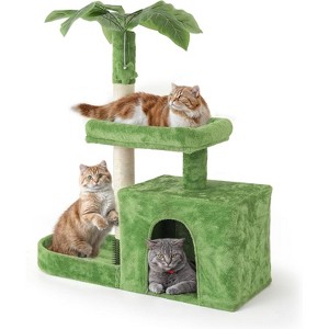 Small Cat Tree Condo with Sisal Scratching Post, 33 Inch Modern Cute Flower Cat Tree Tower with Cozy Perch Toy Ball - 1 of 4