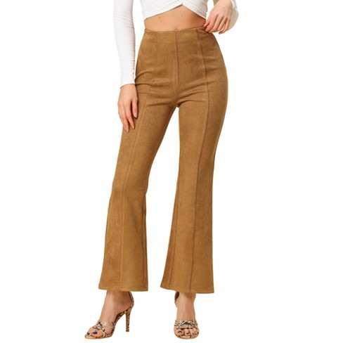 Allegra K Women's Casual High Waist Flared Hidden Side Zipper Solid Long  Pants Brown Medium