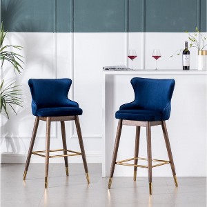 Roundhill Furniture Leland Fabric Upholstered Wingback Bar Stools, Blue, Set of 2 - 1 of 4