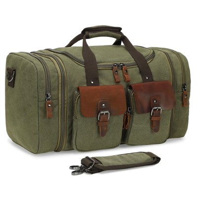 Unique Bargains Canvas Leather Accents Expandable Multi-Pocket Duffel Bag 20" x 9.8" x 11"
