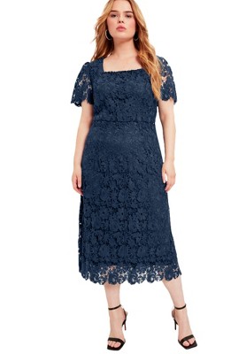 June + Vie by Roaman's Women's Plus Size Square-Neck Lace Dress
