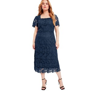 June + Vie by Roaman's Women's Plus Size Square-Neck Lace Dress - 1 of 4