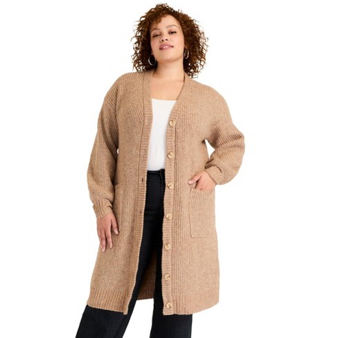 June + Vie by Roaman's Women's Plus Size Midi-Length Button-Down Cardigan - image 1 of 4