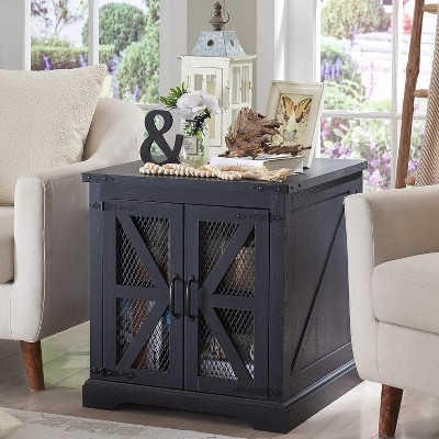 OKD End Table with Charging Station, Small Storage Cabinets with 2 Door & Adjustable Shelf for Living Room