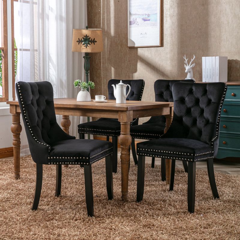 Set of 2 Modern Velvet Tufted Upholstered Dining Chairs with Wooden Legs and Nailhead Trim - ModernLuxe, 3 of 12