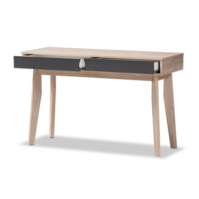 Scandinavian-Inspired Oak and Grey 2-Drawer Study Desk