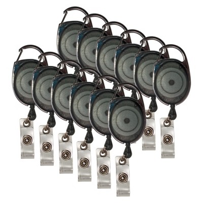 Advantus® Retractable Carabiner Style Badge Reels with Badge Strap, Smoke, Pack of 12