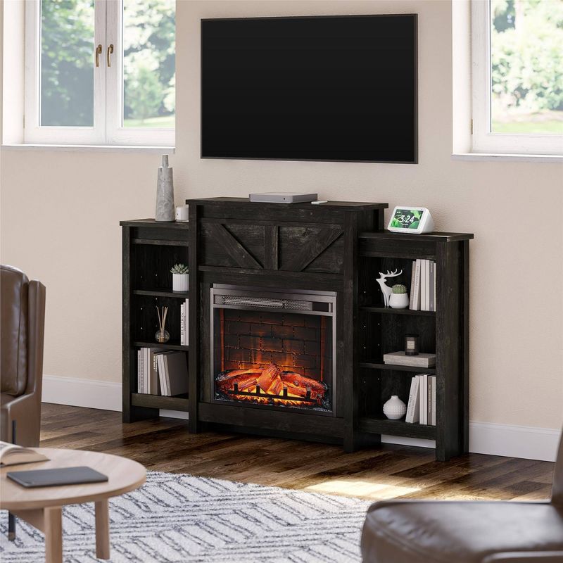 Brookside Electric Fireplace with Mantel and Side Bookcases Black Oak - Room &#38; Joy, 3 of 10