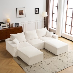 Whisen 110" 3-Seater L-shaped Sectional Sofa, Corduroy Modular Sofa with Ottoman, Full-Compression & No Assembly Required - 1 of 4