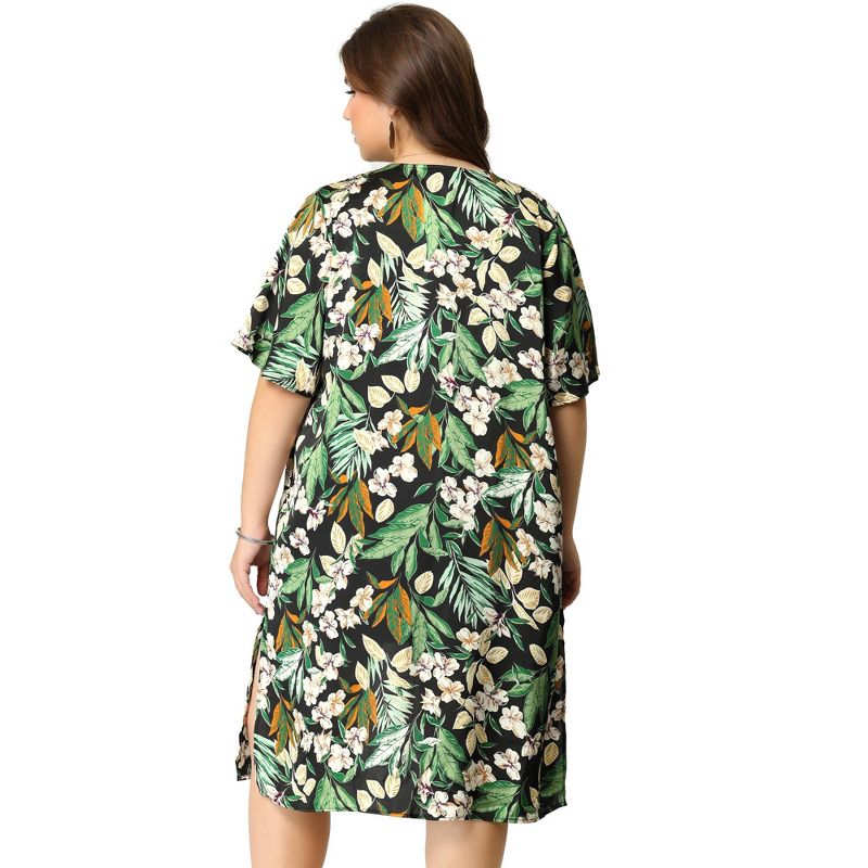 Agnes Orinda Women's Plus Size Floral Short Sleeve Split Hem Hawaiian Beach Casual Cardigans, 5 of 7