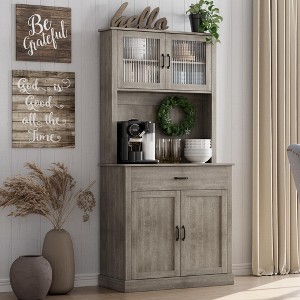 Kitchen Pantry Cabinet, 71" Tall Kitchen Hutch Storage Cabinet with Microwave Stand - 1 of 4