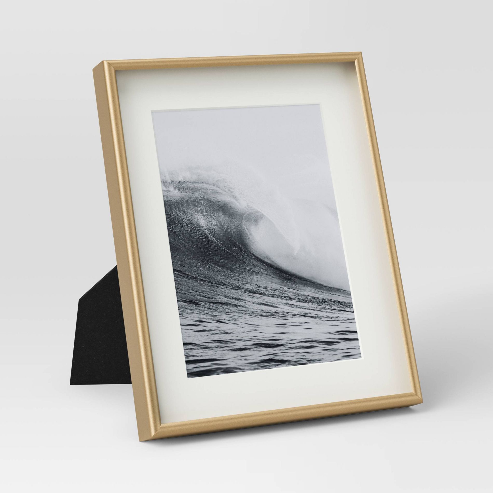 8"x10" Deep Profile Metal Table Frame Brass - Threshold™: Modern Style, Easel Back, Die Cut Mat, Steel Material