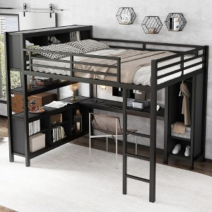Lycvki Metal Loft Bed with Wardrobe and L-shaped Desk for Kids Teens Adults - 1 of 4