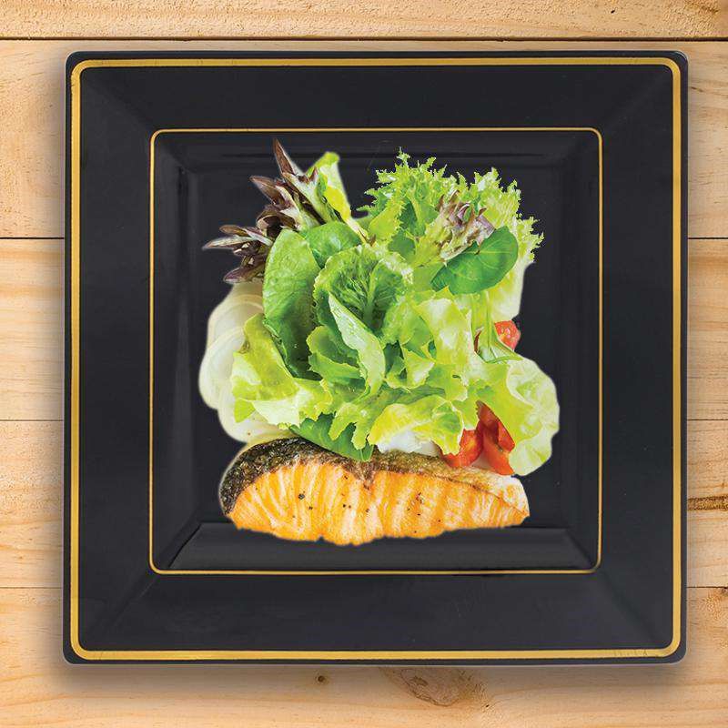 Smarty Had A Party 6.5" Black with Gold Square Edge Rim Plastic Appetizer/Salad Plates (120 Plates), 4 of 5