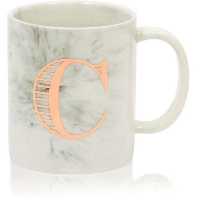 Farmlyn Creek White Marble Ceramic Coffee Mug, Letter C Monogrammed Gift (11 oz)