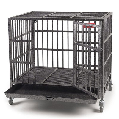 ProSelect Empire Heavy Duty Steel 42x30x41 Inch Cage Crate for Large Dogs with Tray and 4 Removable Caster Wheels, Black