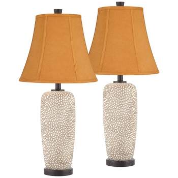 360 Lighting Modern Coastal Table Lamps 27 1/4" Tall Set of 2 Beige Pebbled Rust Fabric Bell Shade for Bedroom Living Room House Home Bedside Office