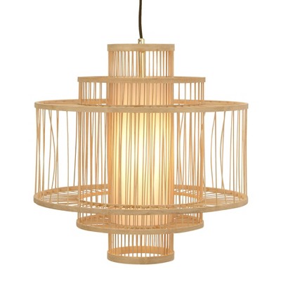 Natural Bamboo Tiered Drum Pendant Light