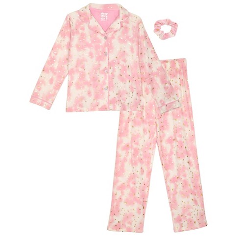 Sleep On It Girls 2-piece Fleece Button-front Coat Pajama Set- Hearts, With  Matching Scrunchie, Pink Girls Pajama Set, Size L (14/16) : Target