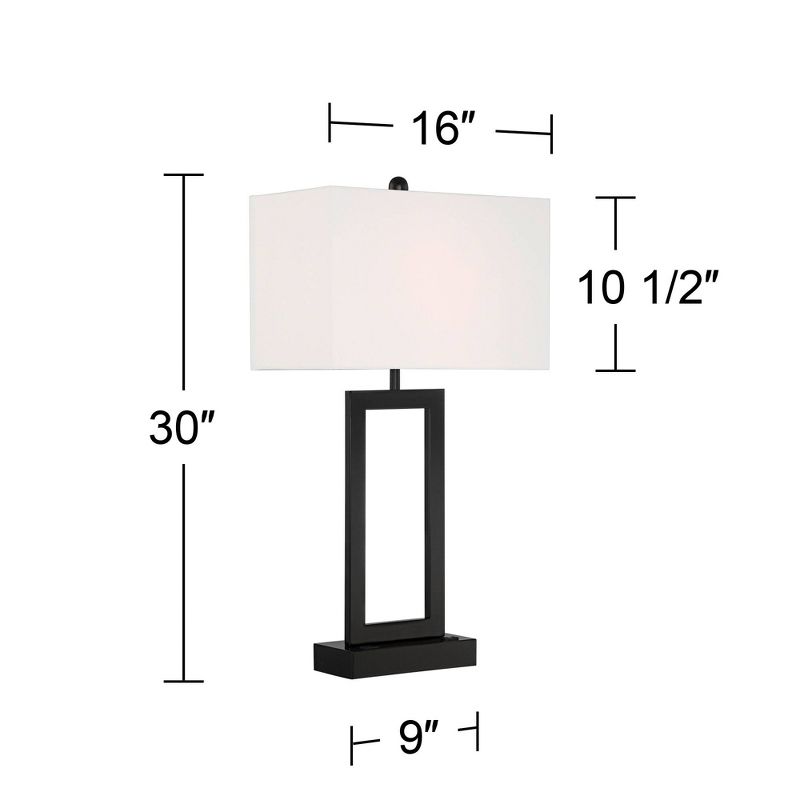 360 Lighting Todd 30" Tall Large Rectangular Modern End Table Lamps Set of 2 USB Port AC Power Outlet Black Metal Living Room Charging White Shade, 4 of 10