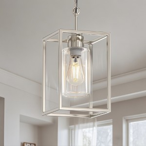 DORESshop 1-Light Satin Nickel Pendant Light Fixture with Glass,Shade E26 Modern Minimalist Hanging Light for Kitchen Island - 1 of 4