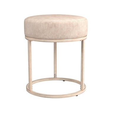 18" Bone White Upholstered Metal Vanity Stool with Round Seat