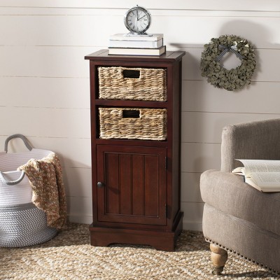 Cherry Pine Accent Cabinet with Wicker Baskets