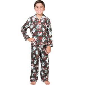 A Christmas Story Boys Ralphie Glasses Santa Christmas Holiday Flannel Plaid Button Pajama Set - 1 of 4